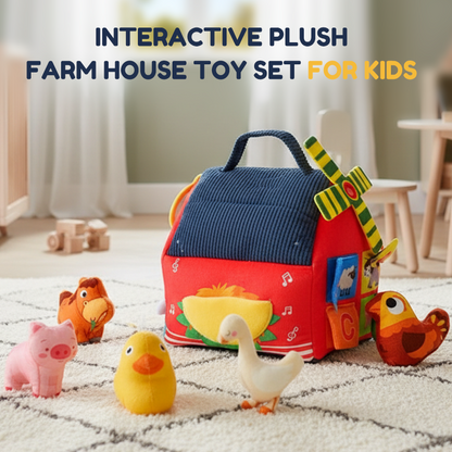 🏡🐮 Maison de ferme interactive en peluche – 6 zones d’exploration, marionnettes d’animaux, pour apprendre en jouant dès le plus jeune âge 🧸🌾