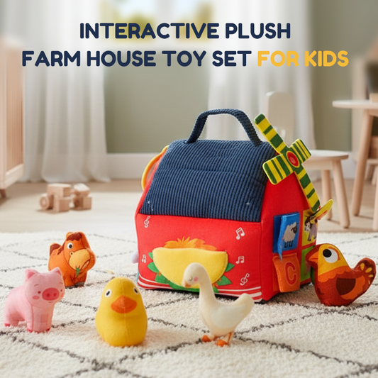 🏡🐮 Maison de ferme interactive en peluche – 6 zones d’exploration, marionnettes d’animaux, pour apprendre en jouant dès le plus jeune âge 🧸🌾