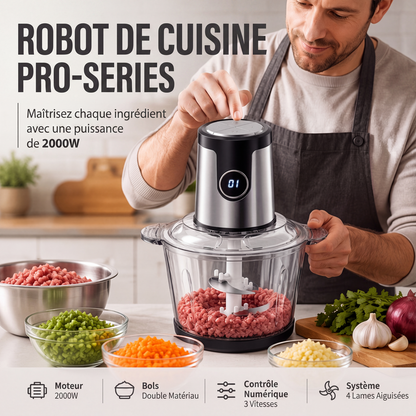 🔪⚙️ Robot de cuisine 2000 W – Fini les hachages interminables et les textures irrégulières, lames pro en acier inoxydable, bol 2/3 L, idéal pour viande, légumes et repas bébé 🥩🥣
