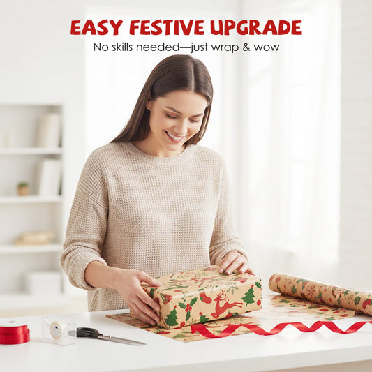 🎄🎁 Papier cadeau kraft vintage de Noël – 70×50 cm, 100 g/m² indéchirable, 20 motifs rétro pour des paquets féeriques sous le sapin 🎅