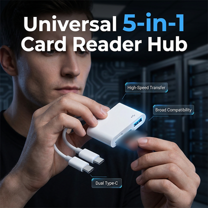 📲💾 Lecteur de cartes mémoire multiport 5-en-1 – Compatible avec plusieurs formats, connexion plug & play, transferts rapides pour ordinateurs, smartphones et tablettes 🔌✅