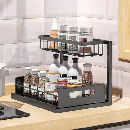 🏠🔩 Étagère de rangement à 2 niveaux en acier au carbone – Structure robuste, gain de place, idéale pour organiser la cuisine, la salle de bain ou le bureau ✅