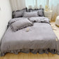 🛏️🌸 Parure de lit 4 pièces unie et simple – Bords à volants délicats, élégance intemporelle pour une chambre raffinée et accueillante ☁️