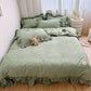 🛏️🌸 Parure de lit 4 pièces unie et simple – Bords à volants délicats, élégance intemporelle pour une chambre raffinée et accueillante ☁️