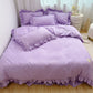 🛏️🌸 Parure de lit 4 pièces unie et simple – Bords à volants délicats, élégance intemporelle pour une chambre raffinée et accueillante ☁️