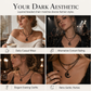 Collier Gothique à Double Rang de Perles de Cristal Noir et Pendentif Lune Ajouré