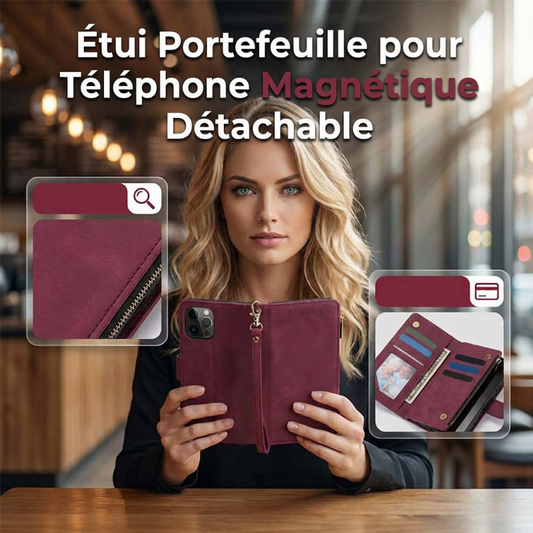 📱  Étui Portefeuille Magnétique en Cuir PU 2-en-1 – Détachable, Multi-Rangements, Support Intégré ✨
