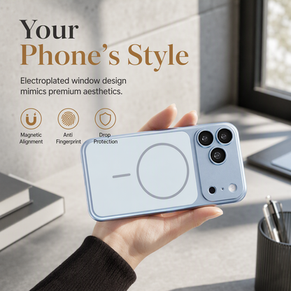 Coque de téléphone magnétique mate à finition métallisée avec grande fenêtre de protection