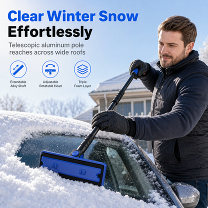 Pousse-neige pour voiture avec grattoir à glace et manche télescopique