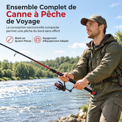 🎣 50% DE RÉDUCTION MAINTENANT ! 🎒 Ensemble de canne à pêche de voyage 4 pièces – En fibre de verre, moulinet rotatif et boîte à matériel – Compact pour rivières et lacs 🌊