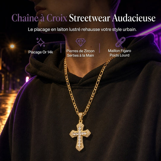 ⏳Offre spéciale limitée dans le temps⏰Collier double poche baguette en strass et laiton avec chaîne Figaro, style Hip Hop