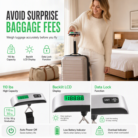 Pèse-bagage électronique portable 50 kg avec écran LCD et poignée en T