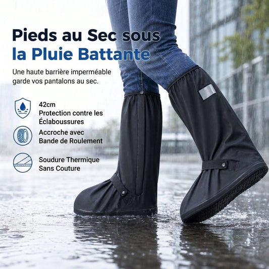 1+1 GRATUIT ! 🌧️ Housse de protection haute imperméable pour bottes de pluie 👢 Couvre-chaussures en PVC avec semelle antidérapante 🛡️ Tige de 42 cm et bandes réfléchissantes 🚶‍♂️ | Pour moto, vélo et usagers des transports 🚴 | Unisexe 🥾
