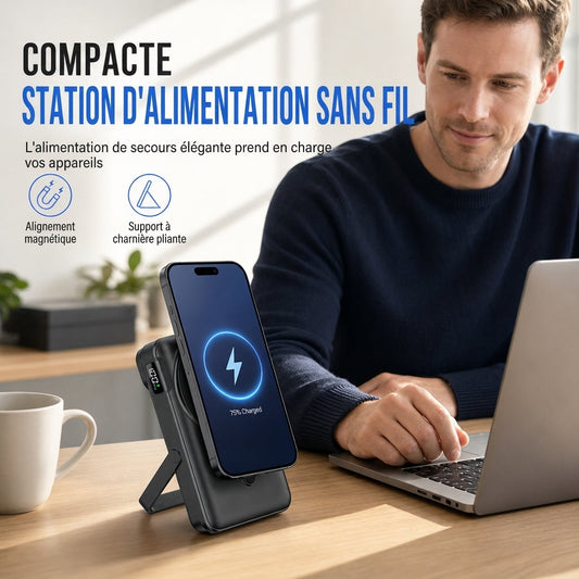 Mini batterie externe magnétique sans fil 10000mAh à charge rapide, portable pour téléphones et montres connectées