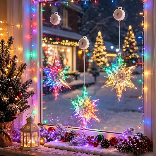 Décorations de Noël LED à ventouse pour fenêtres – À piles, blanc chaud ou multicolore