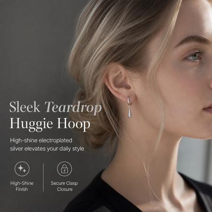 50% de Réduction – 📢 Boucles d'Oreilles Créoles Goutte d'Eau Minimalistes Argentées avec Fermoir Clic Huggie Sécurisé