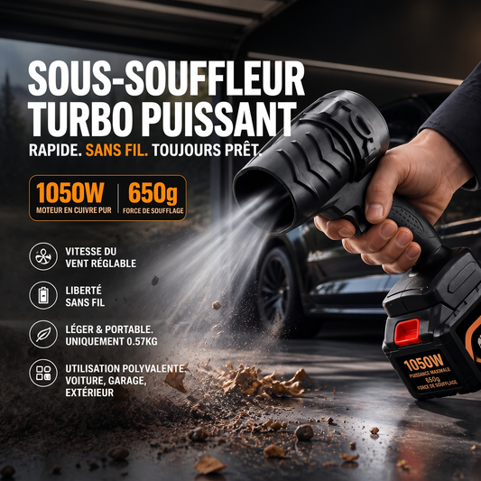 ⚡🔋 Efficacité de 1050W + 60 minutes de durée de fonctionnement ! Nettoyer et souffler avec un seul outil 🏡🚗