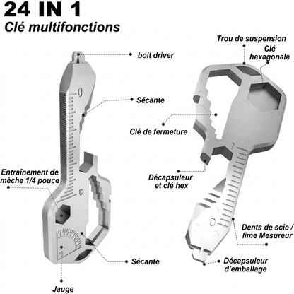 Outil de poche en forme de clé 24 en 1